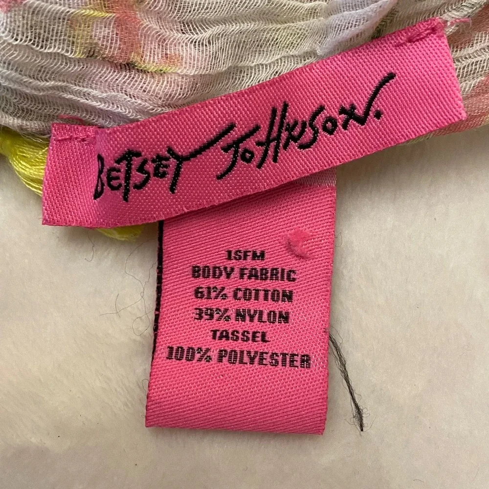 Betsey‎ Johnson Scarf Colorful Tassels Lightweight Whimsical Crinkle Boho Floral